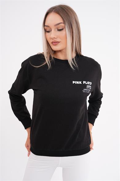 Kadın Sırt Baskı Detaylı Bisiklet Yaka İki İplik Sweatshirt 245277 -