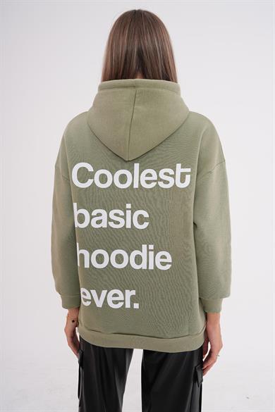 Kadın Sırt Baskı Detaylı Kapüşonlu Kanguru Cepli Üç İplik Sweatshirt 245207 -