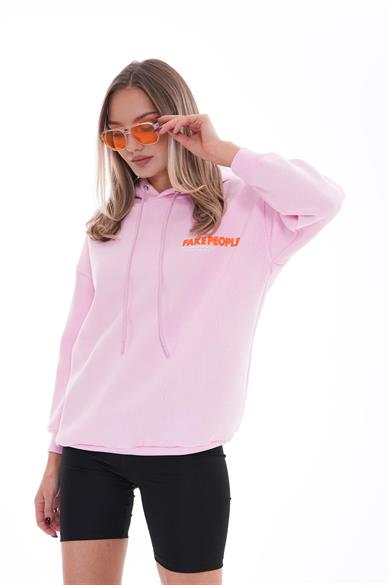 Kadın Sırt Baskı Detaylı Kapüşonlu Üç İplik Sweatshirt 255028 -