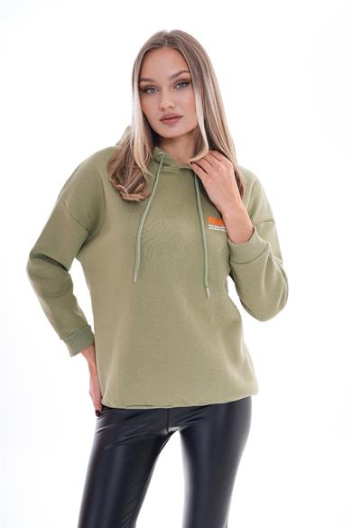 Kadın Sırt Baskı Detaylı Kapüşonlu Üç İplik Sweatshirt 255028 -