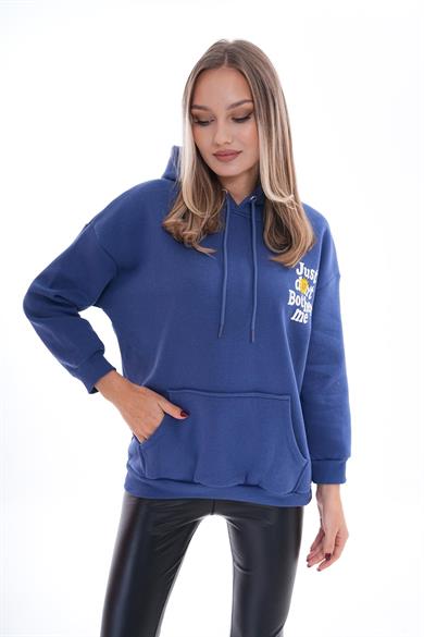 Kadın Sırt Baskı Detaylı Kapüşonlu Üç İplik Sweatshirt 255029 -