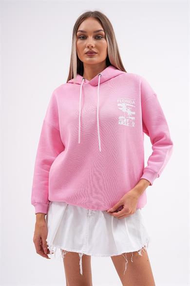 Kadın Sırt Baskı Detaylı Kapüşonlu Üç İplik Sweatshirt 245128 -