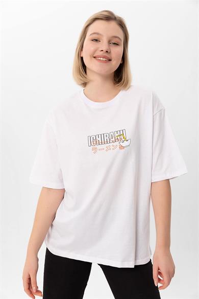 Kadın Sırt Baskı Detaylı Oversize Tişört