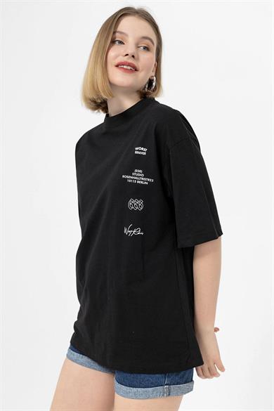 Kadın Sırt Baskı Detaylı Oversize Tişört
