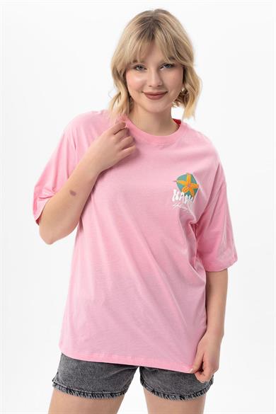 Kadın Sırt Baskı Detaylı Oversize Tişört