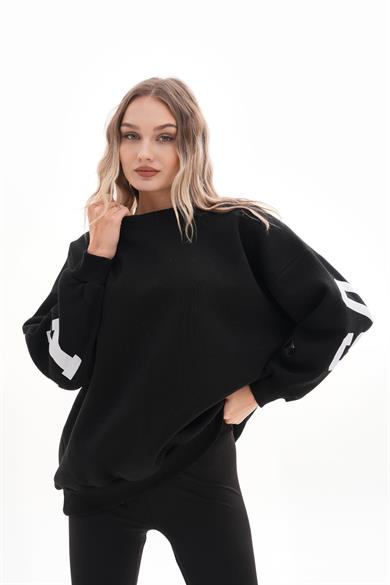 Kadın Sırt Baskı Detaylı Üç İplik Oversize Sweatshirt 245327 -