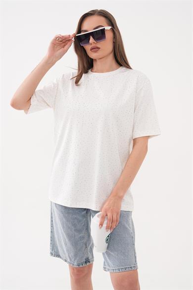 Kadın Taş Desenli Oversize Tişört 260583 -