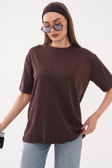 Kadın Taş Desenli Oversize Tişört 260583 -