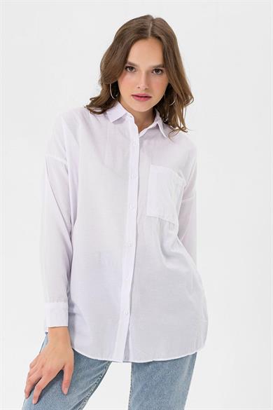 Kadın Tek Cep Detaylı Oversize Gömlek