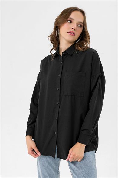 Kadın Tek Cep Detaylı Oversize Gömlek