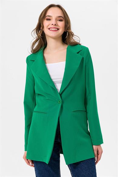 Kadın Tek Düğme Çift Cepli Blazer Ceket