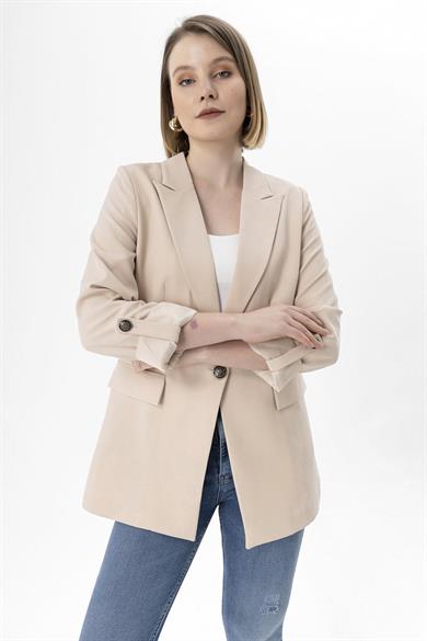 Kadın Tek Düğme Kapamalı Blazer Ceket