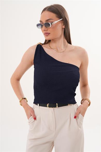 Kadın Tek Omuz Askılı Tokalı Kısa Bluz - 260109