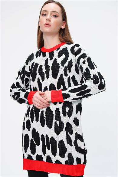 Kadın Triko Örme Leopar Tunik