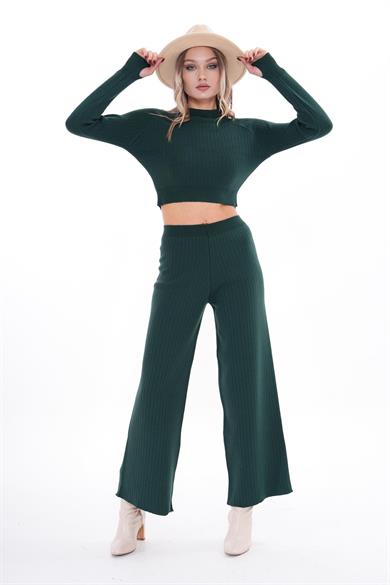 Kadın Triko Örme Pantolonlu Crop İkili Takım 255047 -