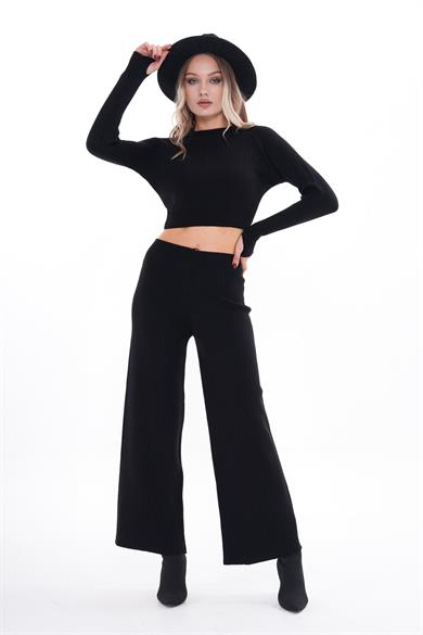 Kadın Triko Örme Pantolonlu Crop İkili Takım 255047 -