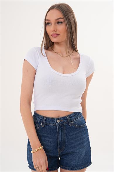 Kadın V Yaka Kaşkorse Crop - 260031