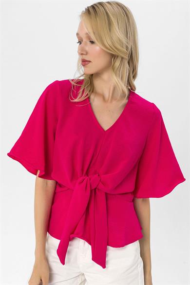 Kadın V yaka Önden Bağlama Detaylı İspanyol Kol Bluz