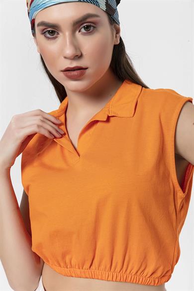 Kadın Yakalı Alt Lastik Detaylı T-Shirt