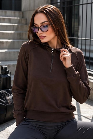 Kadın Yakası Fermuar Detaylı Modal Sweatshirt 265166 -