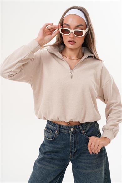 Kadın Yakası Fermuar Detaylı Selanik Örme Sweatshirt 255059 -