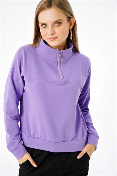Kadın Yakası Fermuarlı Dik Yaka Sweatshirt