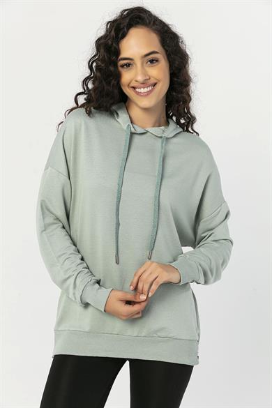 Kadın Yan Fermuar Detaylı Kapüşonlu Oversize Sweatshirt