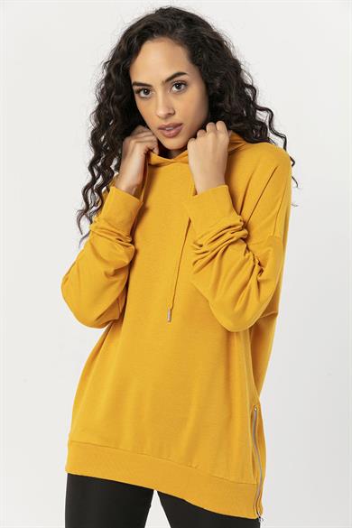 Kadın Yan Fermuar Detaylı Kapüşonlu Oversize Sweatshirt