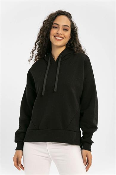 Kadın Yan Yırtmaçlı Kapüşonlu Oversize Sweatshirt