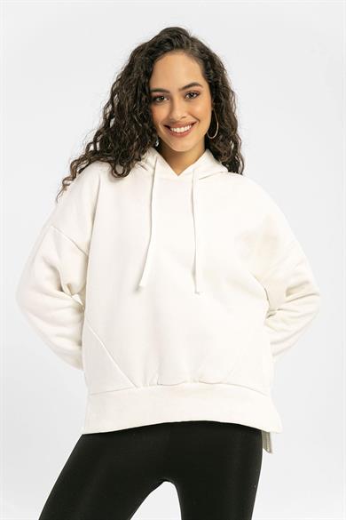 Kadın Yan Yırtmaçlı Kapüşonlu Oversize Sweatshirt
