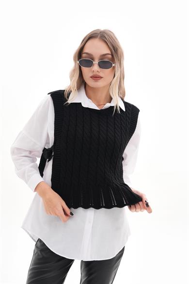 Kadın Yanları Bağlama Detaylı Triko Örme Süveter 245330 -