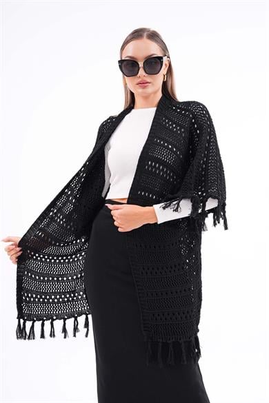 Kadın Yarasa Kol Püsküllü Triko Örme Hırka 260443 -