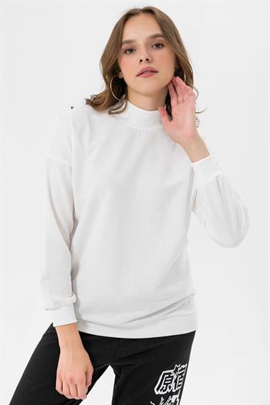 Kadın Yarım Balıkçı Detaylı Sweatshirt