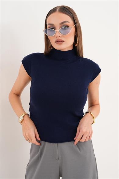 Kadın Yarım Balıkçı Yanı Pileli Triko Örme Bluz 255187 -
