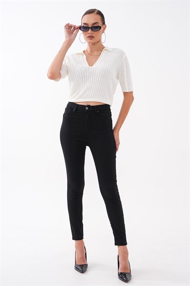 Kadın Yüksek Bel Dar Paça Gabardin Pantolon 265108 -