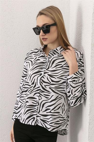 Kadın Zebra Desen Detaylı Gömlek