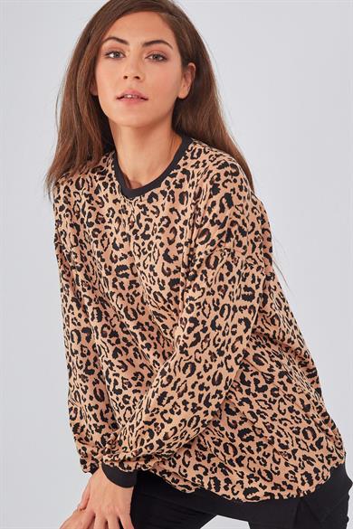 Leopar Desen Salaş Sweatshirt