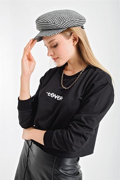 Lover Baskılı Lazer Kesim Bisiklet Yaka Sweat