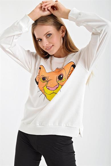 Simba Baskı Bisiklet Yaka Sweatshirt