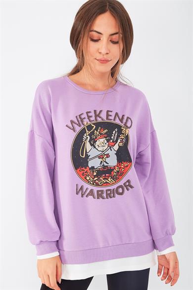 Weekend Warrior Baskılı Bisiklet Yaka Sweatshirt