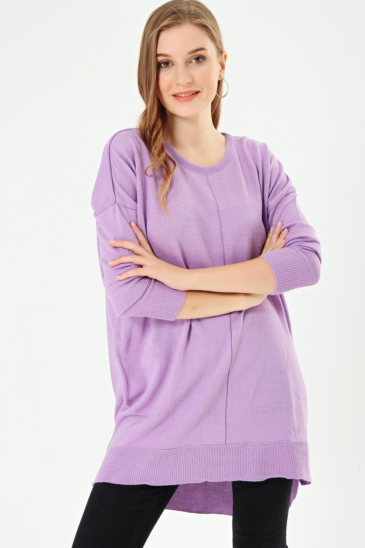 Bisiklet Yaka Cepli Salaş Örme Tunik