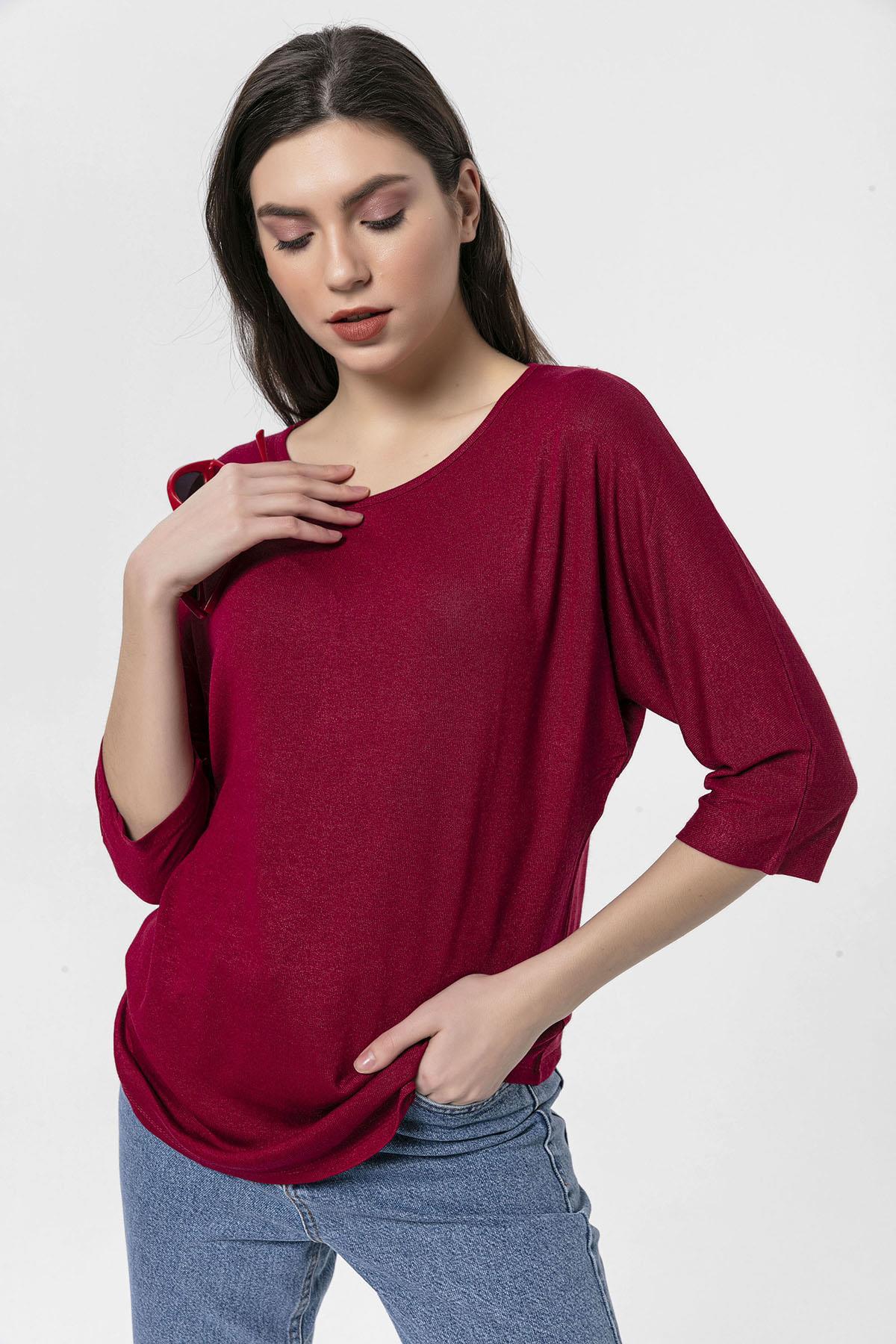 Bisiklet Yaka Dirsek Kol Salaş Bluz