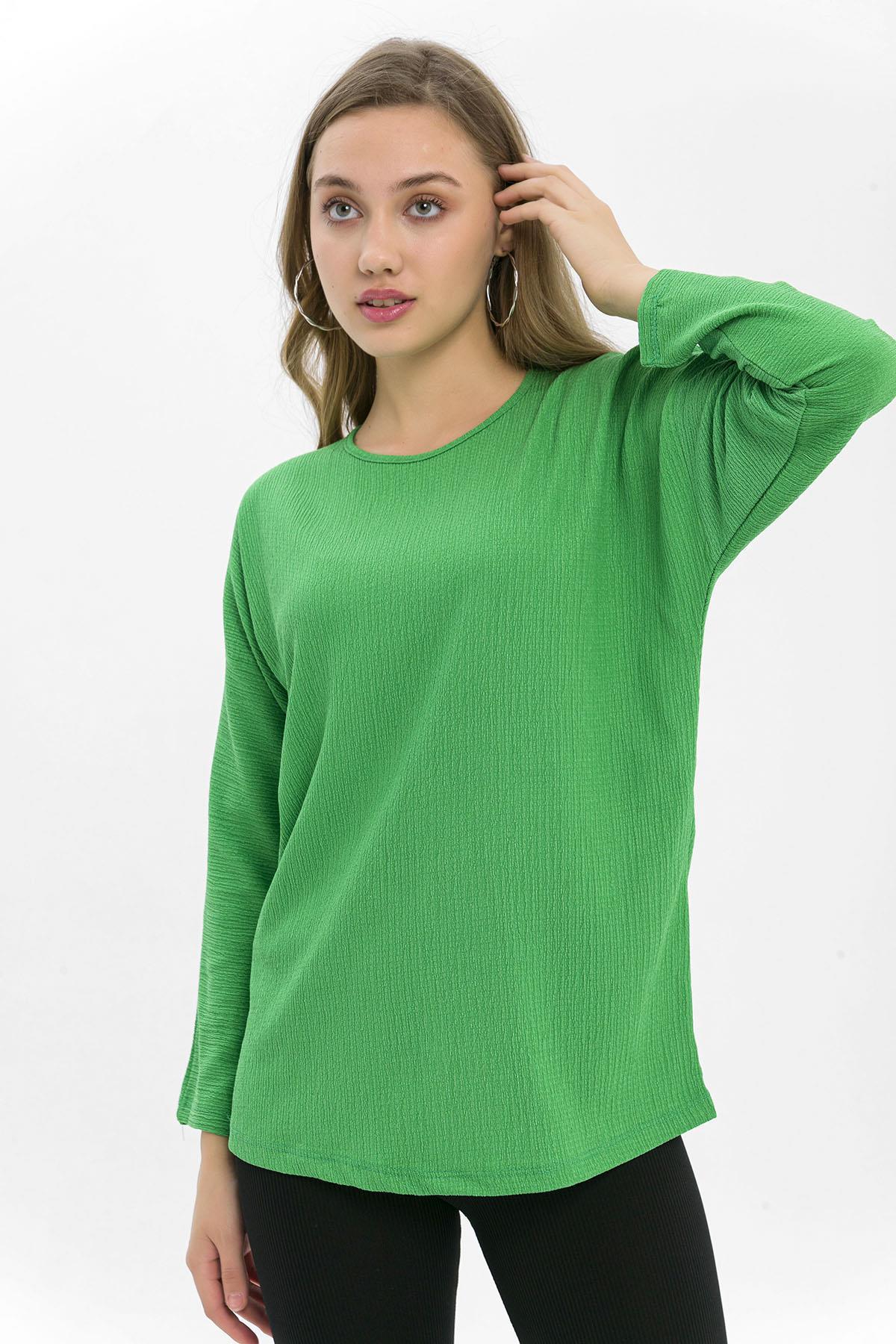 Bisiklet Yaka Dirsek Kol Salaş Bluz