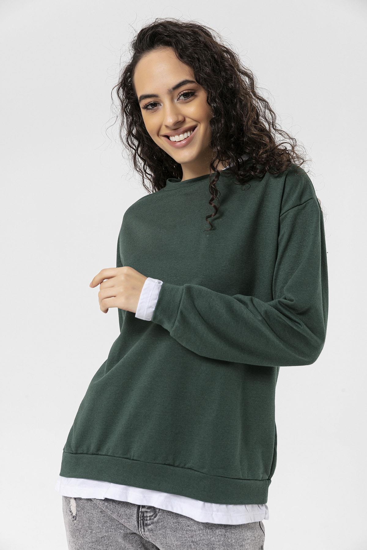 Çift Görünümlü Bisiklet Yaka Sweatshirt