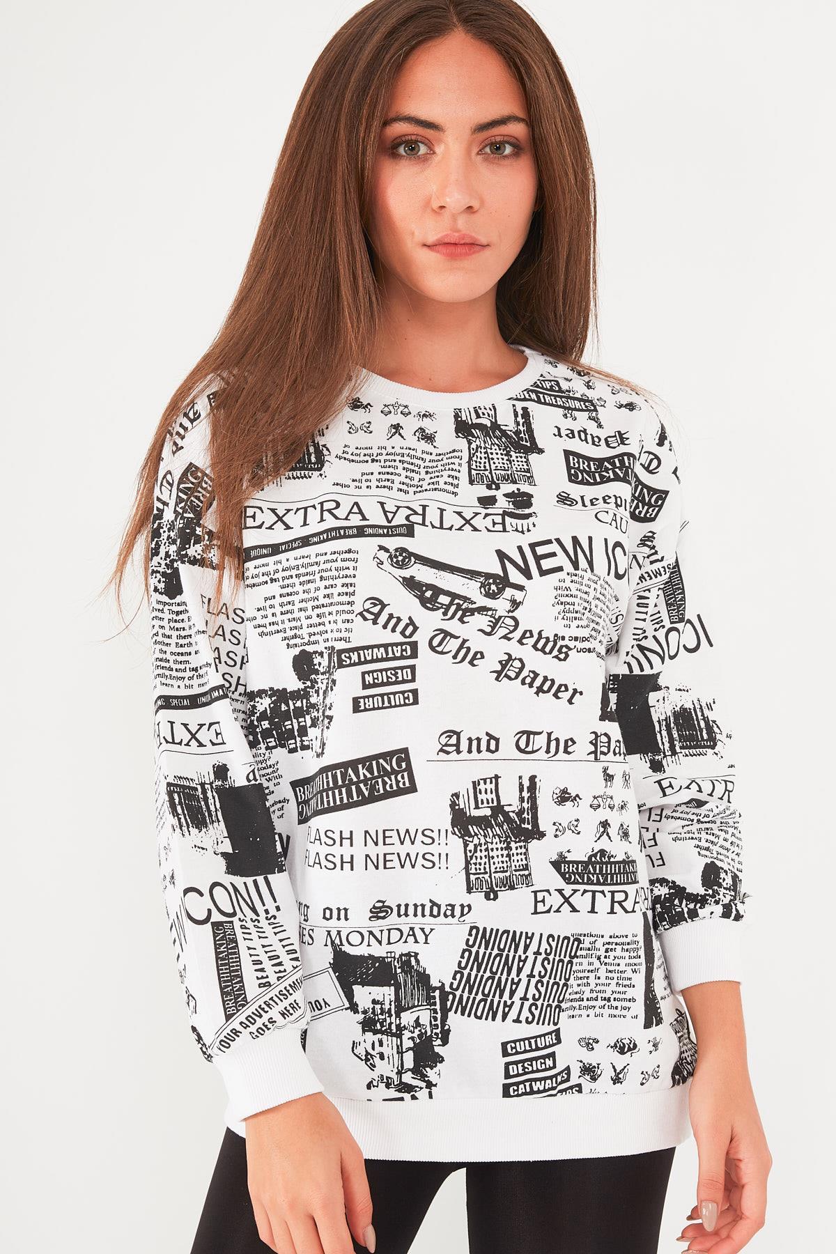 Grafik Desen Bisiklet Yaka Sweatshirt