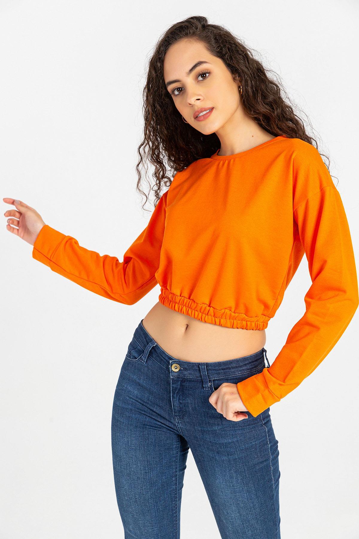 Kadın Altı Lastikli Kısa Sweatshirt