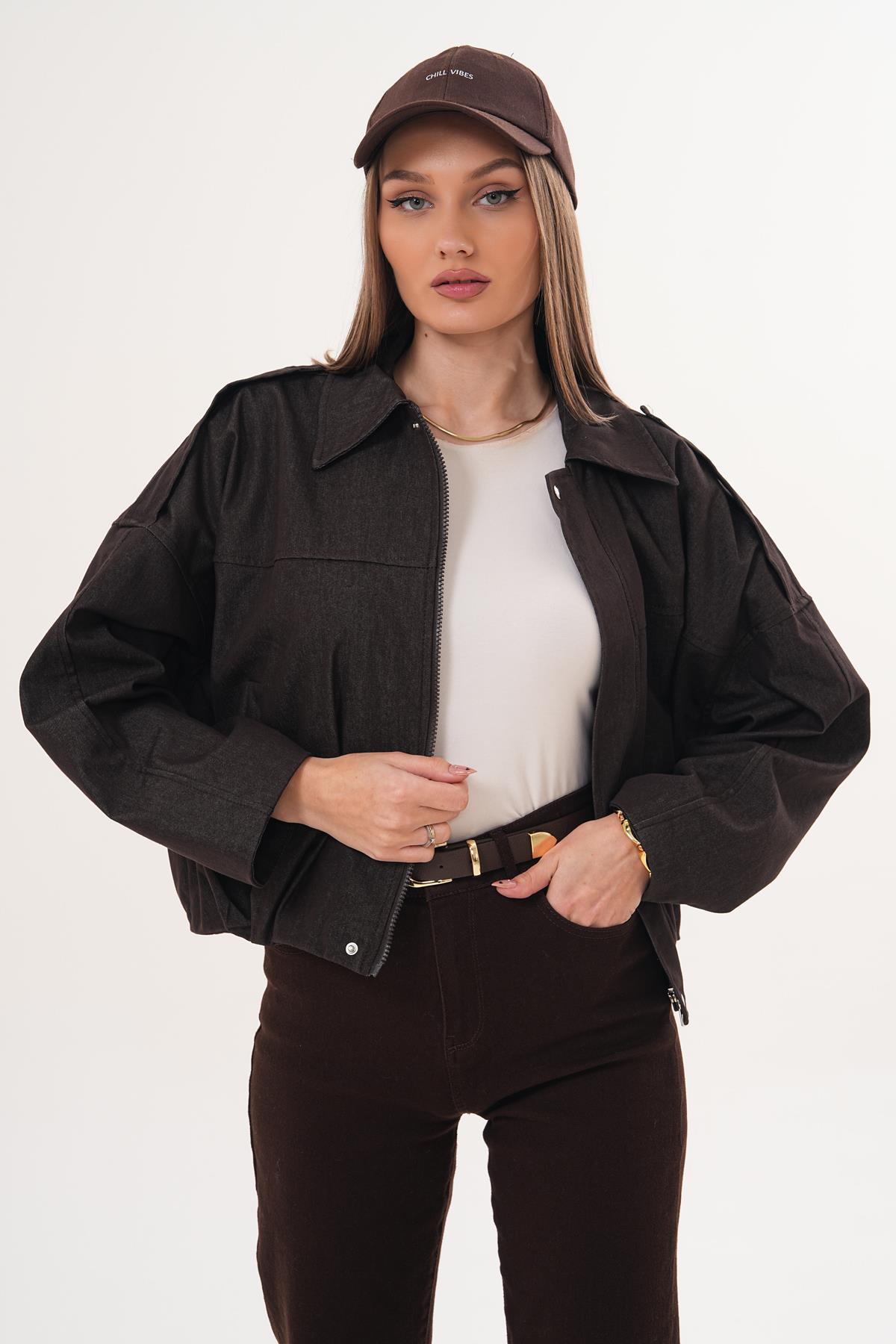 Kadın Apoletli Bomber Kot Ceket - 260182
