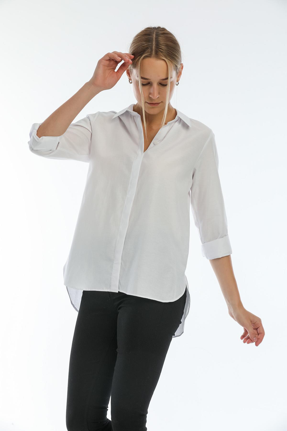 Kadın Arkası Uzun Poplin Gömlek