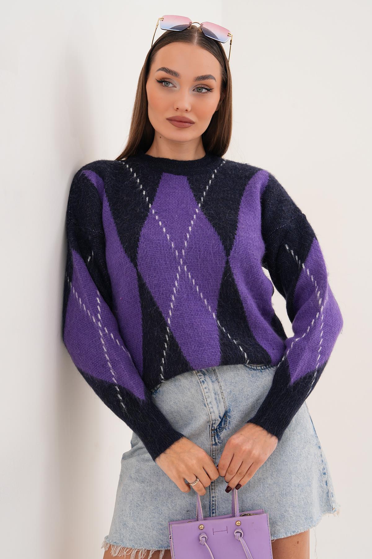 Kadın Baklava Desenli Triko Örme Kazak 255140 -