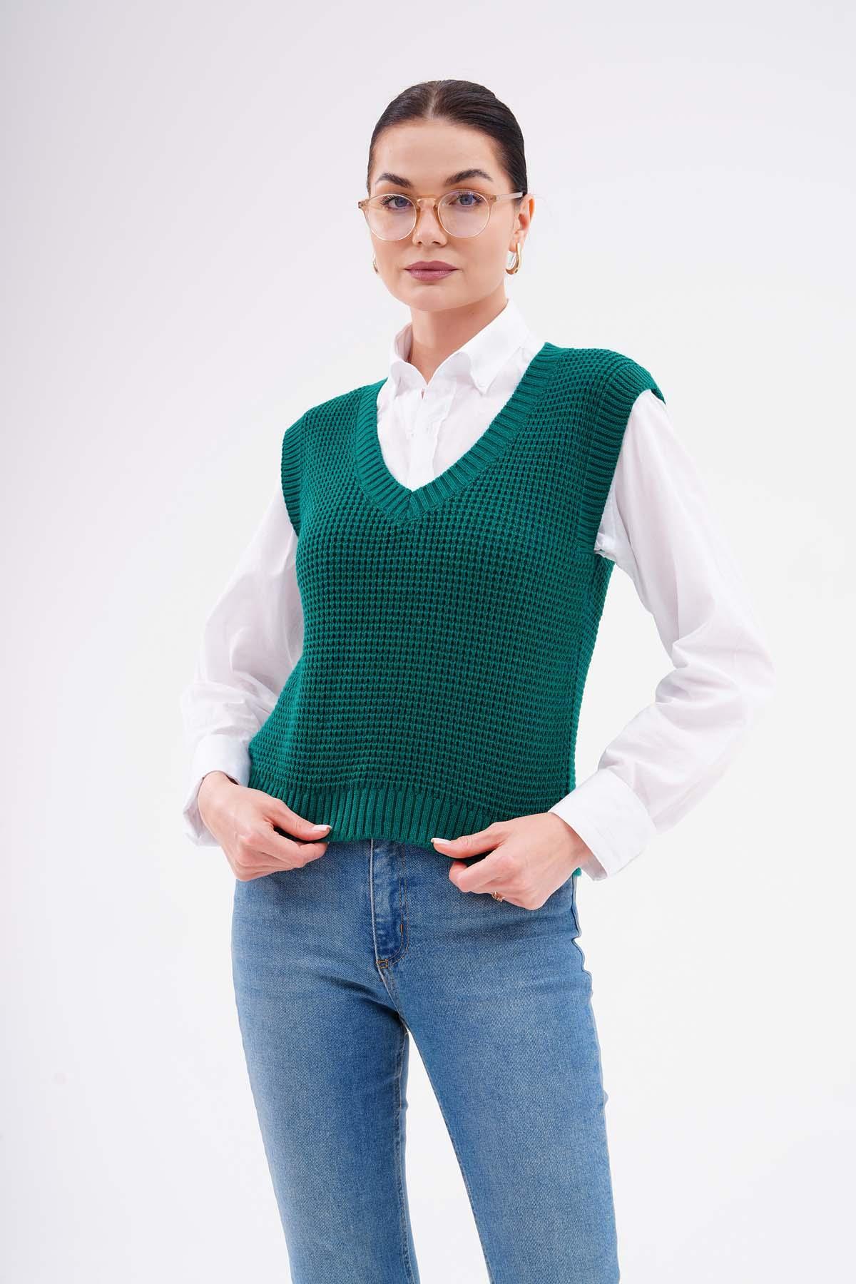 Kadın Baklava Desenli Triko Örme Süveter 245158 -